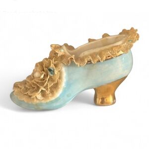 Antique German Elfinware Mossware Miniature Porcelain Victorian Shoe